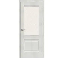Дверь экошпон Bravo Prima-3 Bianco Veralinga со стеклом White Сrystal