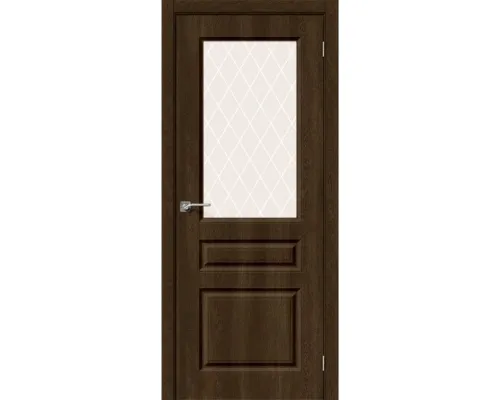 Дверь BRAVO Скинни-15 ДО Dark Barnwood стекло White Crystal